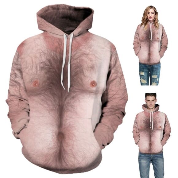 Adult Small Hairy Chest 3D Printed Hoodie - Picture 1 of 10